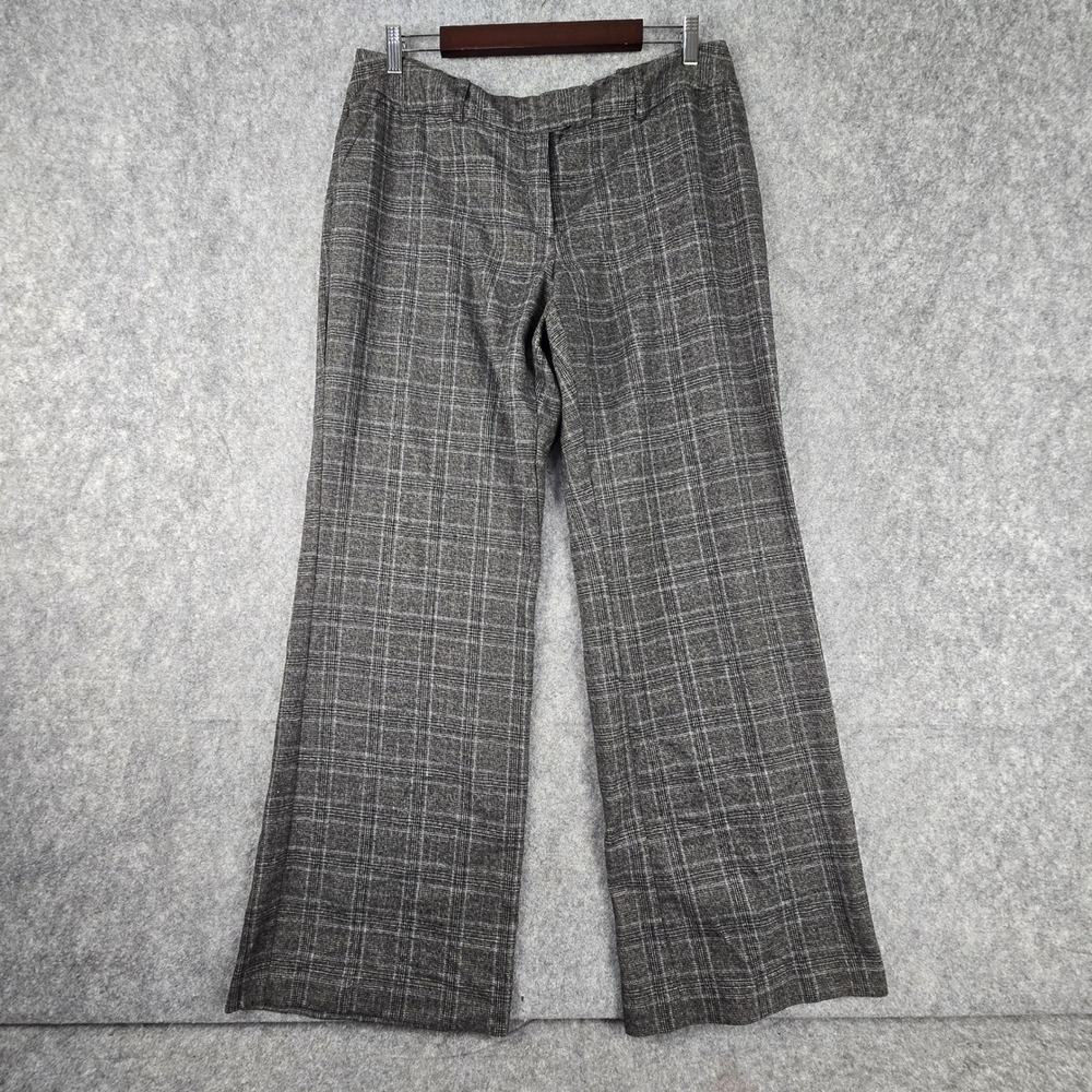 Worthington Pants Women 14 Grey Modern Fit Wide Leg Plaid Dress Trousers